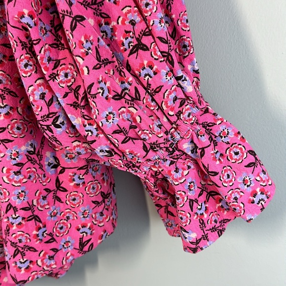 Free People James Smocked Floral Pink Blouse Size Large - Picture 10 of 16